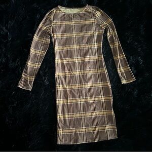 Plaid Long Sleeve Academic Bodycon Dress